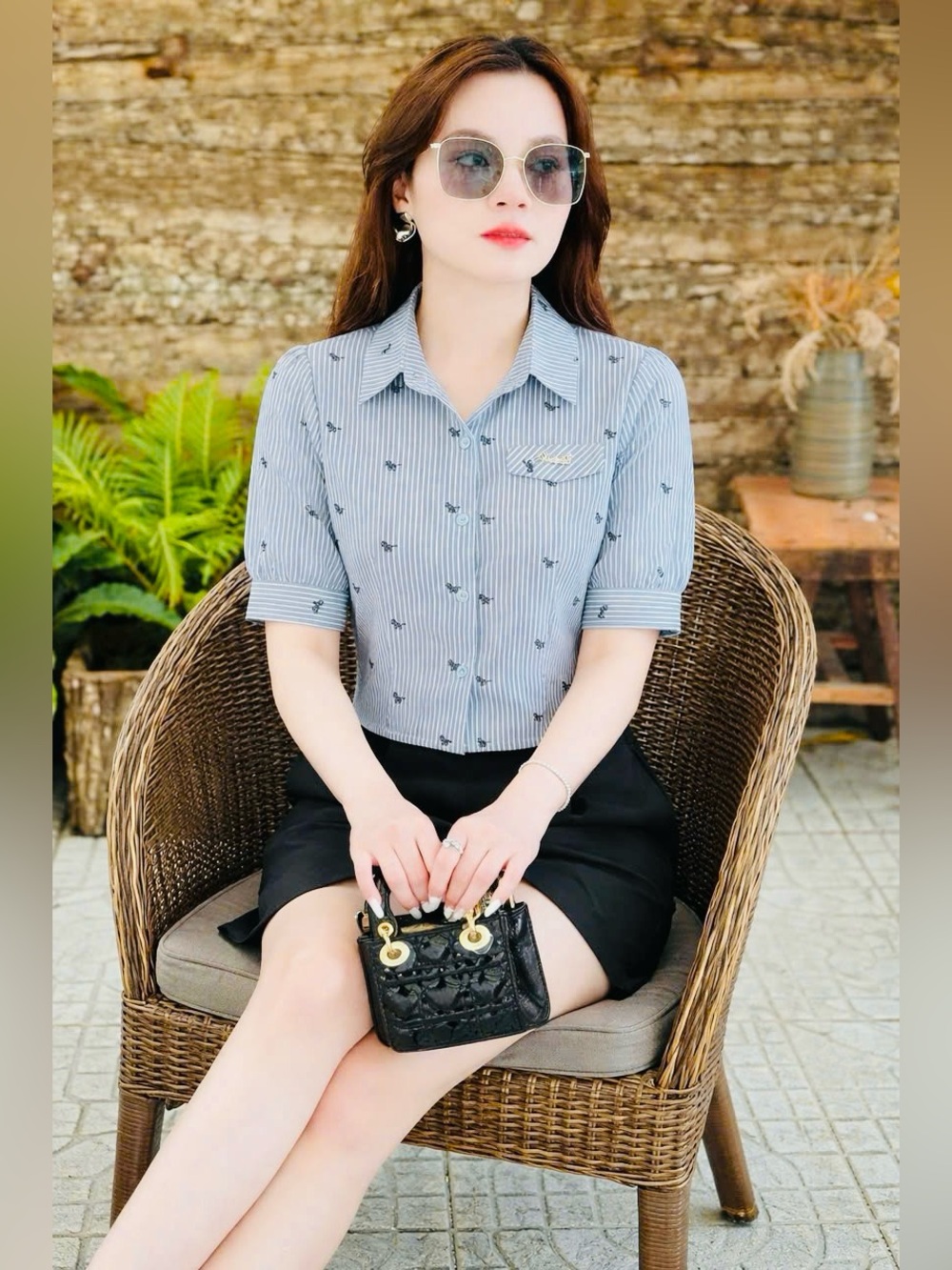 Classic Blue Stripe Short-Sleeve Button-Up Shirt